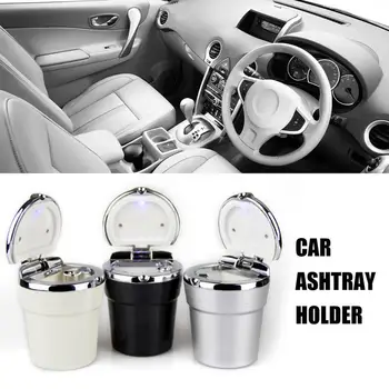 

Car Cigarette Ashtray with Blue LED Light Indicator Portable Bling Smokeless Cylinder Cup Holder for Most Vehicles