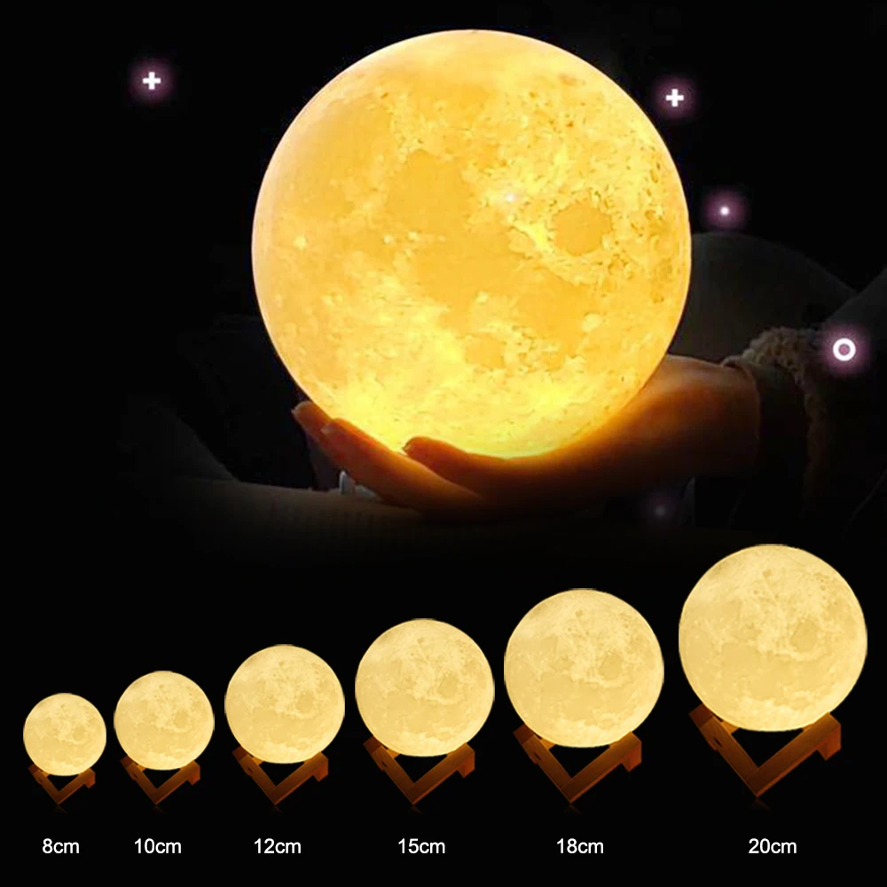 cheap Night Light Rechargeable 3D Print Moon Lamp 2 Color Change Touch Switch Bedroom Bookcase Night Lamp Home Decor Creative Gift