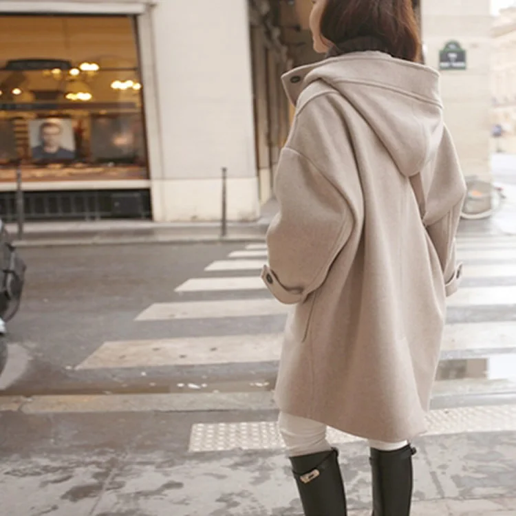 Femme Long Solide Manteau Outwear Hiver Feminino Capuchon 2018 Casaco Simple Manches Bouton Corne À Mode Automne Longues EqdOEw