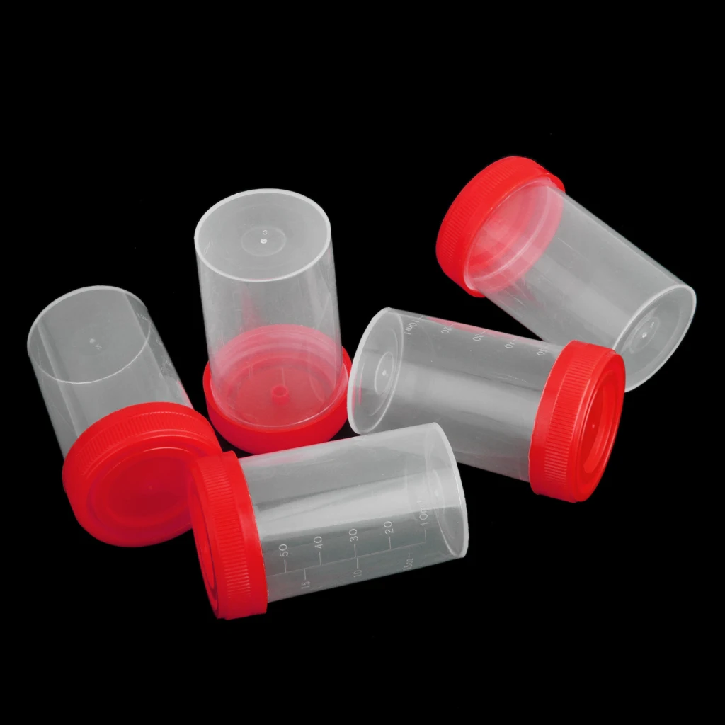 

5pcs 60ml Plastic Graduated Measuring Specimen Cup Sterile Container with Lid