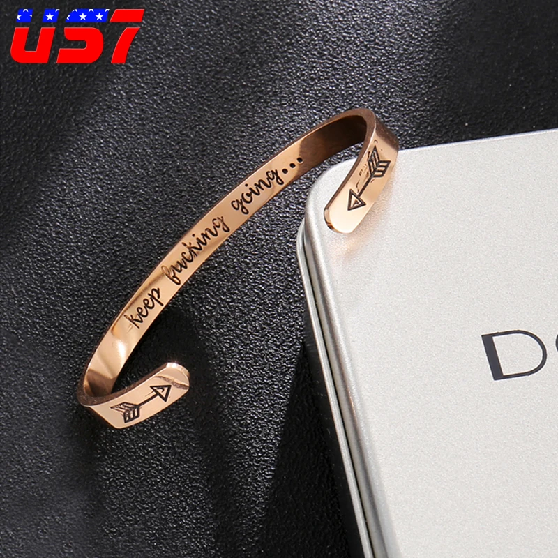 

US7 Keep Going Cuff Bracelets Stainless Steel Encouragement Bracelet Bangle For Women Men Inspirational Jewelry Gift