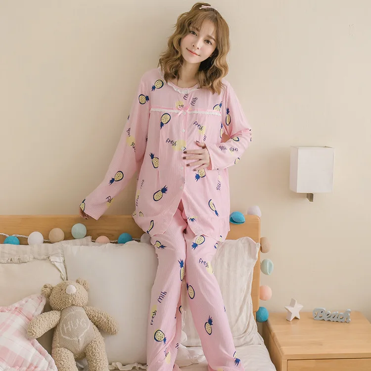 

Newest Pregnant Women Pajamas for Spring and Summer Cotton Fabric Striped Design Breastfeeding Pajamas for Women