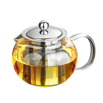 

1PC Clear Premium Hand Crafted Ergonomic 1300ml Glass Teapot for Fruit Tea Iced Tea Lemon Drink Hot Tea