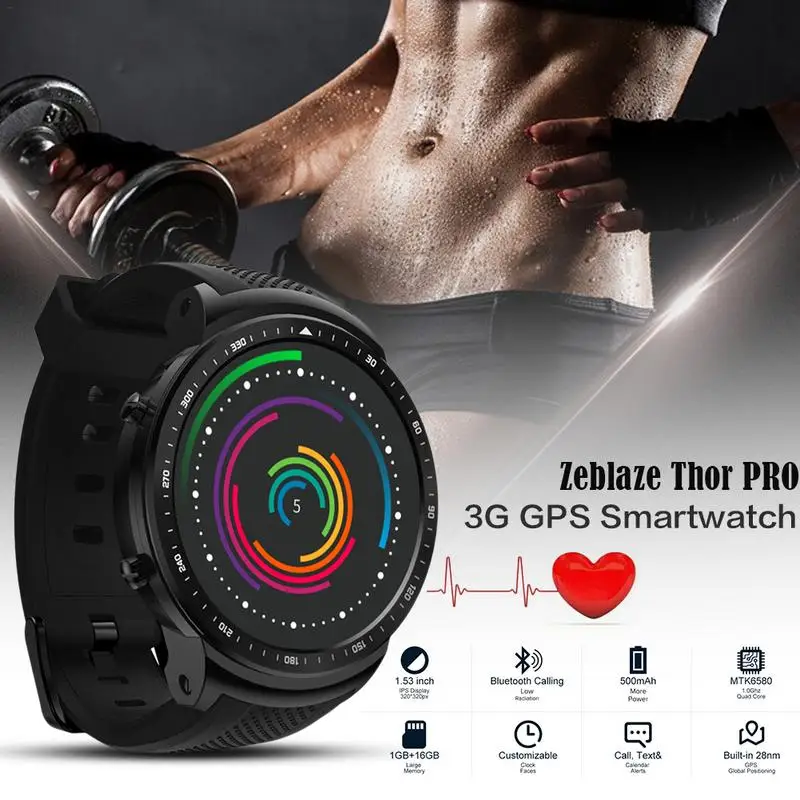New Zeblaze Thor PRO 3G GPS Smartwatch 1.53inch Android 5.1 MTK6580 1.0GHz 1GB+16GB Smart Watch BT 4.0 Wearable Devices