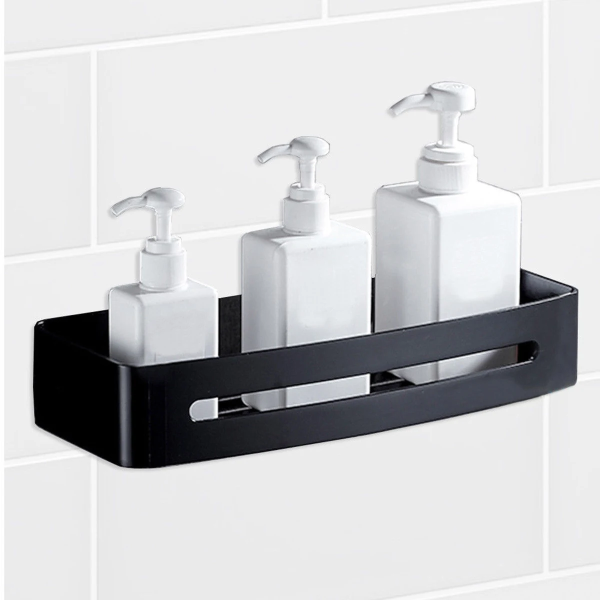 

stainless steel Black Wall Mounted Bathroom Shower Corner Storage Shelf Shower Holder Rack Organizer Sucker Shower Accessories