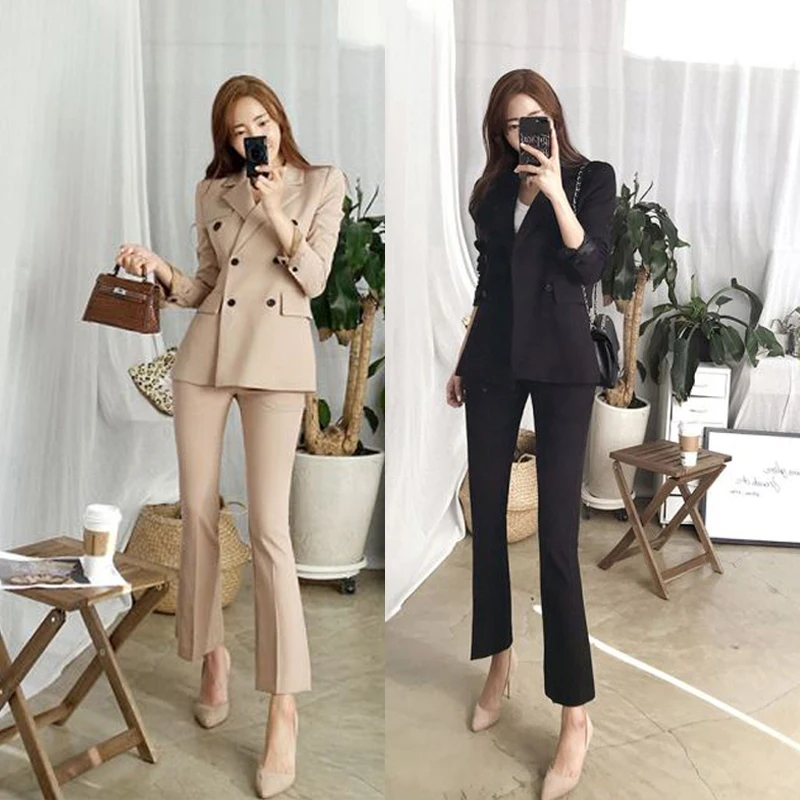 2 piece set women Suit femal new style high quality business solid color European style casual office lady