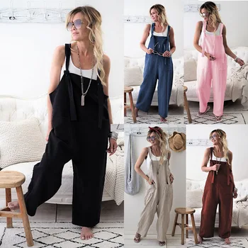 

Wide Leg Women Rompers Casual Fashion Ladies Overalls High Waist Jumpsuits Streetwear Pants Women Sleeveless Solid Rompers