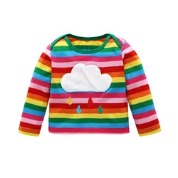 Милая футболка в радужную полоску для маленьких детей, топы с длинными рукавами для маленьких девочек, футболки одежда