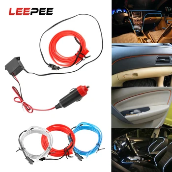 

LEEPEE 1m Light Strips Car 12V LED Cold lights Decorative Lamp Auto Lamps Flexible Neon EL Wire Car styling