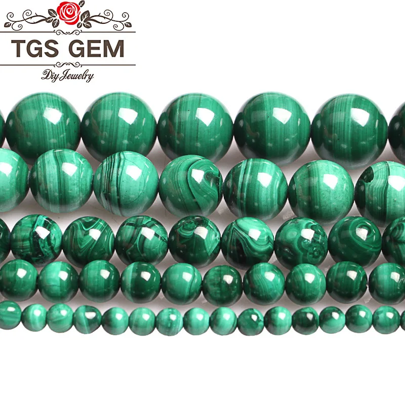 100% natural semi precious beads Green Malachite Stone Gem Round Losse Beads Diy For Jewelry Making 4 6 8 10 12mm Wholesale | Украшения и