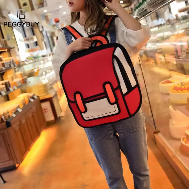 

Fashion Creative Women 2D Drawing Backpack 3D Jump Style Cartoon Cute Teenager Girls School Bag Feminina Mochila Kanken Knapsack