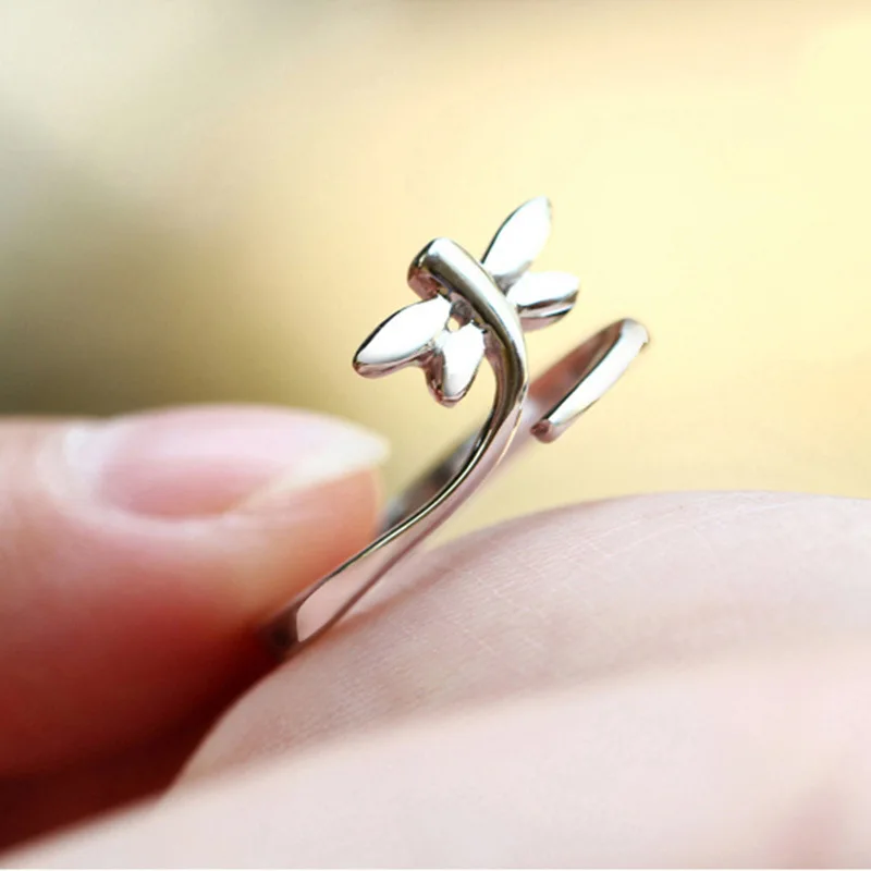 925 пробы Серебряная Стрекоза любимой Регулировка размера кольцо на палец для обручального кольца для Для женщин Регулируемый S925 серебряное кольцо ювелирное изделие в подарок JN0320