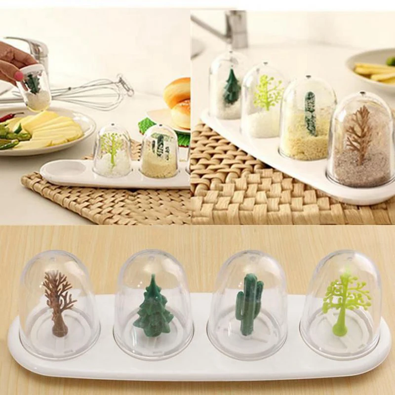 

Modern Cute Spice Jar 4pcs/set Creative Plant Animals Seasoning Bottle Salt Sugar Pepper Shaker Seasoning Bottle Kitchen Supply