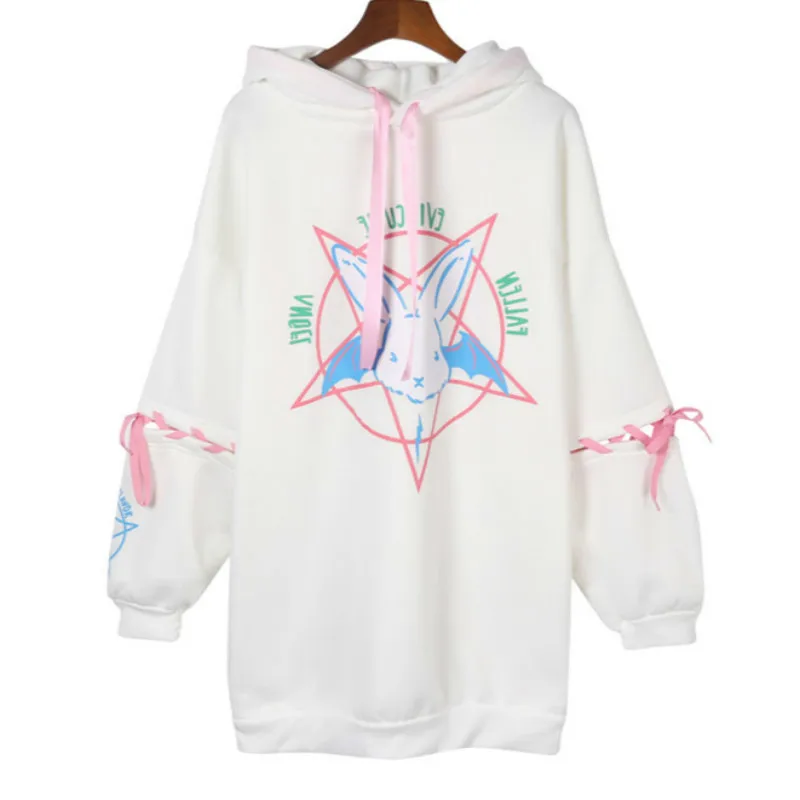  XUXI Harajuku Gothic Punk Oversize Velvet Hooded Sweatshirt Pullover Streetwear Pentagram Print Lac