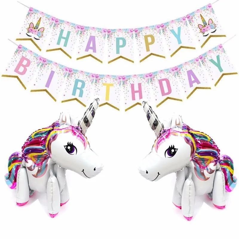 

3pcs 3D Unicorn Foil Balloons Happy Birthday Banner Baby Shower Birthday Party Decoration Kids Unicorn Party Supplies Kid's Toy