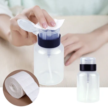 

Hot Sales 220ml Push Down Empty Pump Dispenser For Nail Polish Remover Alcohol Clear Bottle