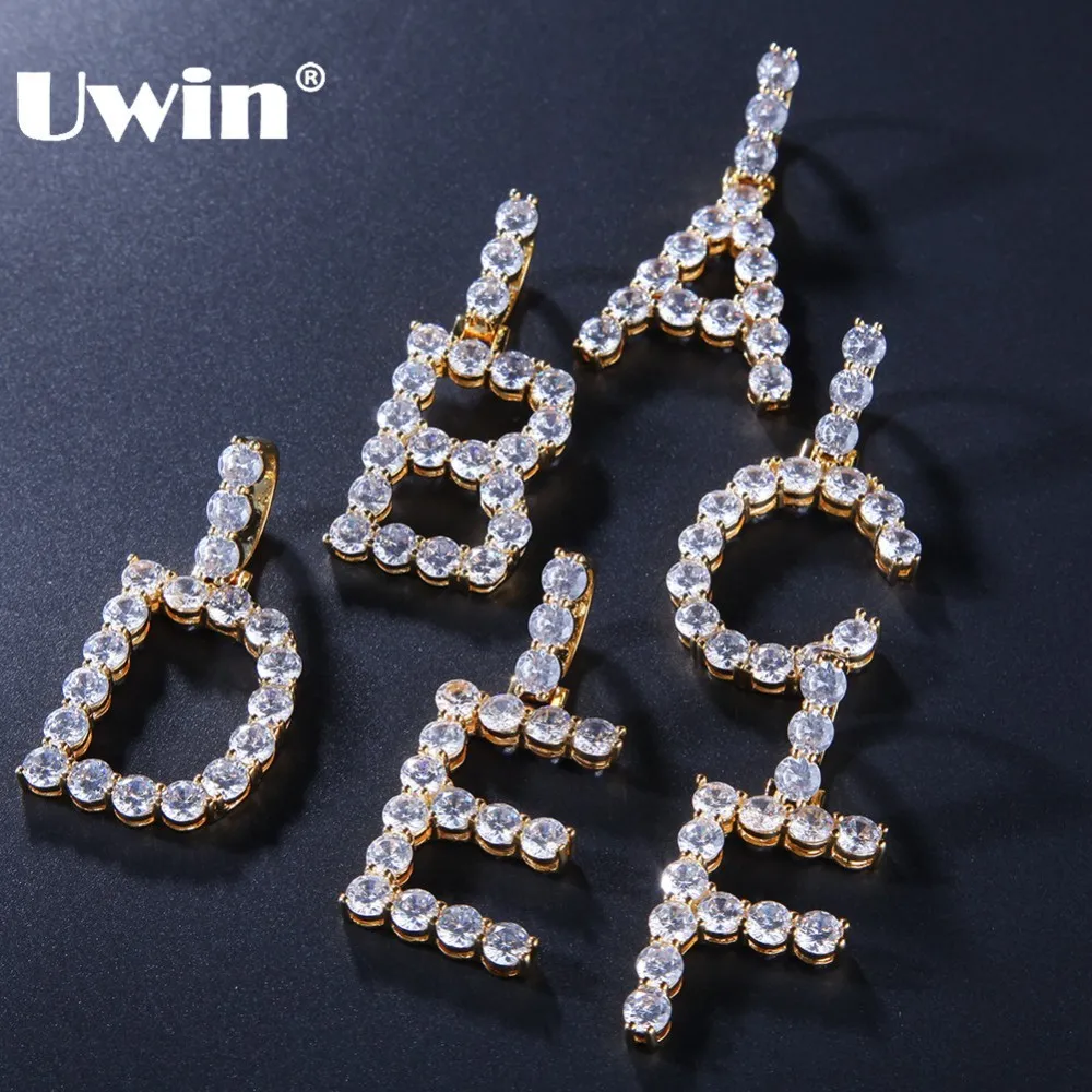 UWIN 26 فقاعة Intial رسائل مثلج زركون A-Z قلادة تنس رسائل أزياء الرجال قلادة المجوهرات بالجملة للنساء