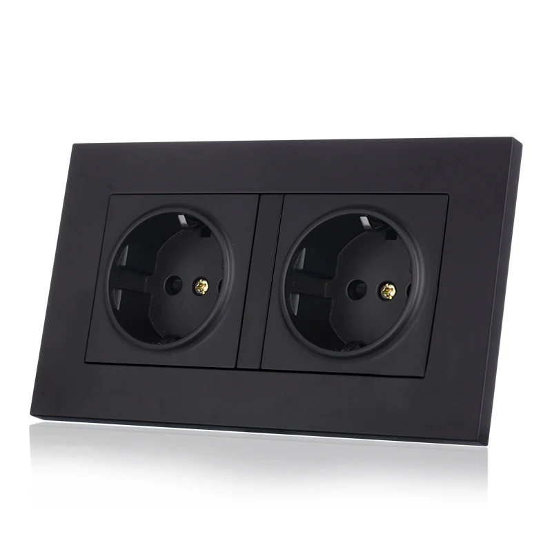 

Eu Double Power Socket ,Black Crystal Glass Panel, 16A Eu Standard Wall Outlet(Eu Plug)