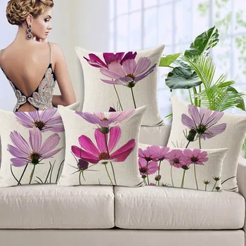 

Wholesale Sofa Cushion 18"Cotton Purple Flowers Pillowcase Home Decoration Cushion cover decorative Throw Pillows Cojines YK1222