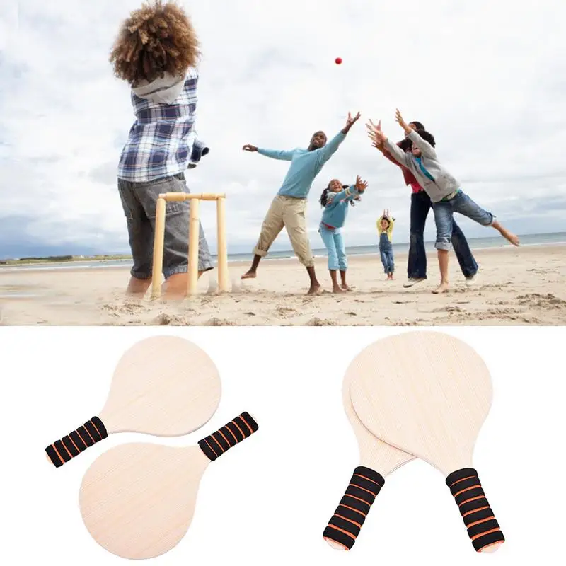 

New Beach Paddle Set Racquet Wooden Racquet Two-color Mop Handle Safe Portable Racket With Canvas Bag For Anywhere Unisex