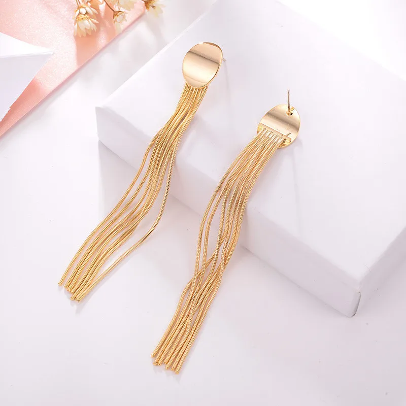 Женские Висячие серьги с длинной золотой кисточкой корейские Bijoux Femme 2018