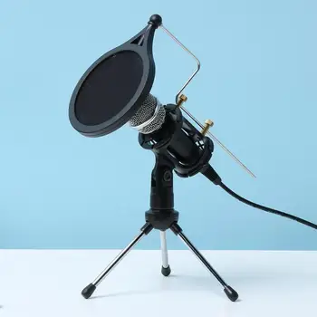 

Studio Microphone with Mic Holder Stand Portable MIC Tripod with Filter Windscreen for Meeting Network Studio Accessories