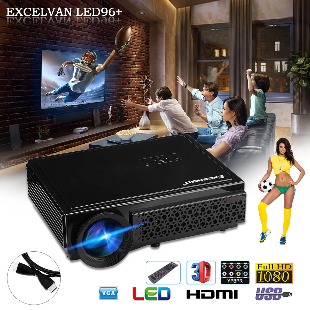 Excelvan 96+ проектор для домашнего кинотеатра 1280x800 1080P Портативный 5,8 ”TFT lcd HD 3000 люмен светодиодный проектор для ноутбука/телефона