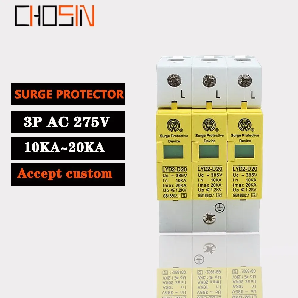 

Surge Protector C20-3P 10ka~20ka 275V 385V 420V Ac Spd House Protective Low-voltage Arrester Device 2P+N Lightning Protection