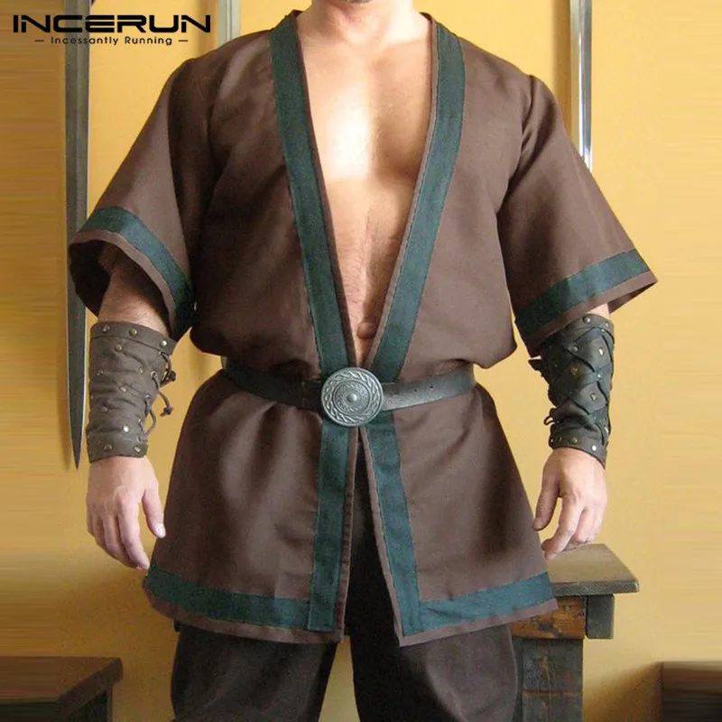 

Medieval Adult Men Viking Knight Warrior Costume Coat Half Sleeve Jacket Renaissance Men Aristocrat Tunic Stage Cosplay Costumes
