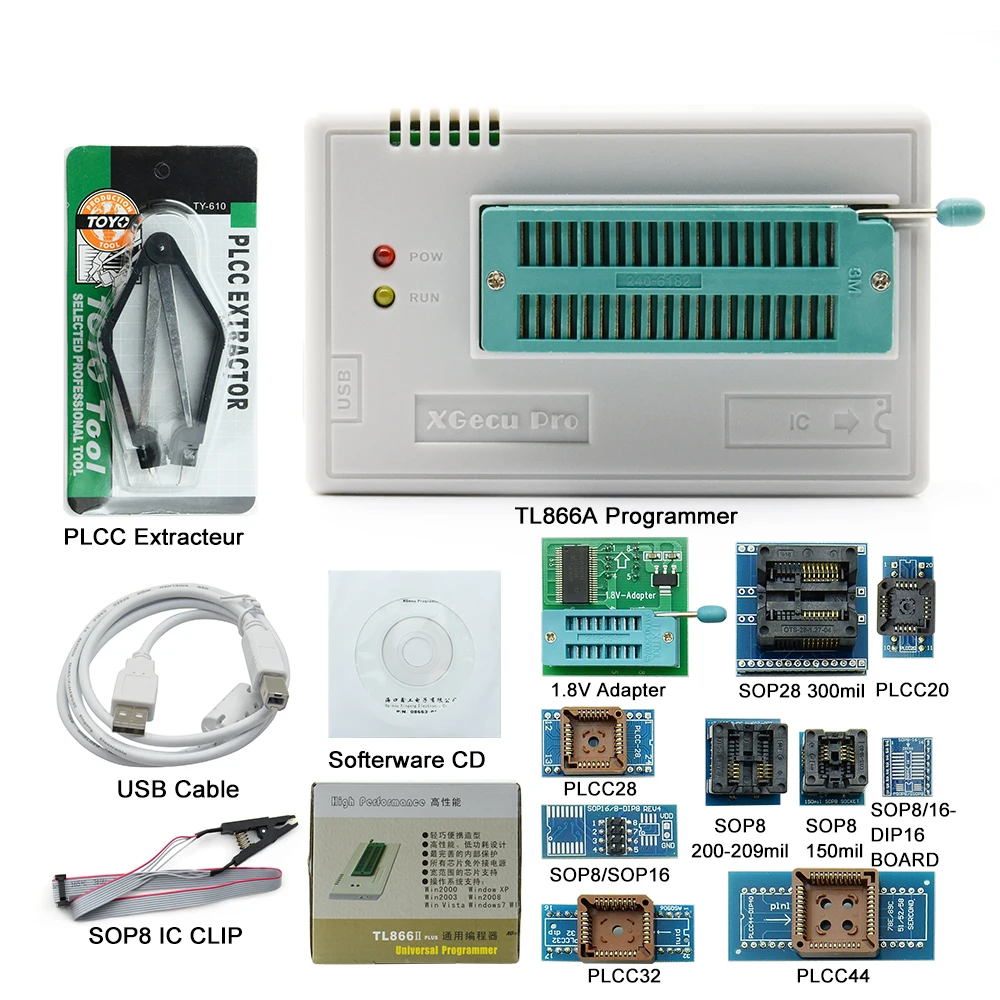 

Hot selling MiniPro TL866II PLUS Programmer +12Items Socket High Speed USB EPROM EEPROM FLASH for 1300 IC