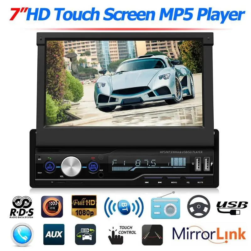 

T100 7 Inch Car Stereo MP5 Player RDS FM AM Radio Bluetooth USB AUX Head Unit Better Bluetooth Microphone Hand-free Vehicle MP5