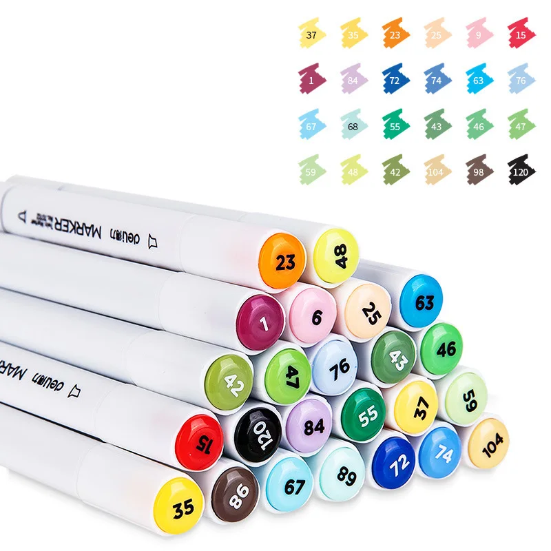 

24 Colors White Dual Head Art Markers Manga Design Sketching Alcohol Based Brush Pen For Drawing Stationery School Art Supplies