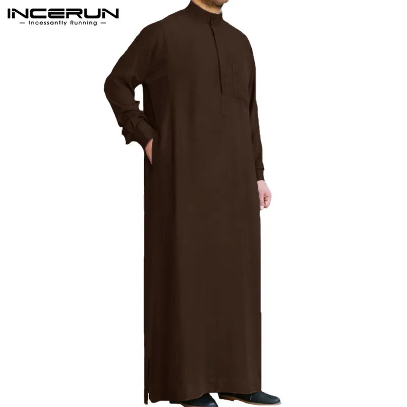 INCERUN,, мужской мусульманский кафтан с длинным рукавом, винтажная Мужская Тауб, Дубай, саудовская Арабская одежда, мужской кафтан, jubba, S-5XL