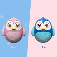 Игрушка для раннего развития детский пингвин игрушка-неваляшка с Галтовочное кольцо колокольчик звук малыш музыкальная игрушка-неваляшка на 0 месяцев+ Младенцы-синий