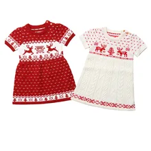 Рождественский вязаный теплый свитер для маленьких девочек, вязаное платье, одежда