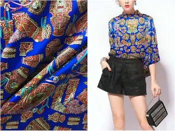 

19mm silk fabric retro digital printing heavy silk stretch satin fabric shirt dress scarf fabric silk cloth wholesales