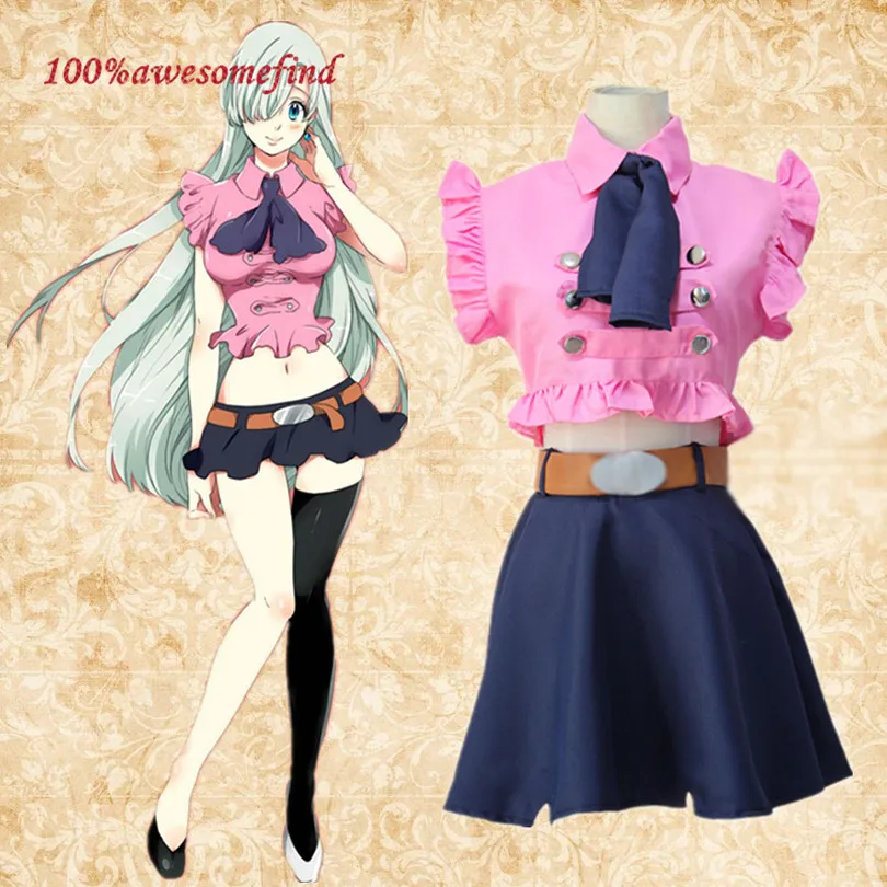 

The Seven Deadly Sins Elizabeth Liones Cosplay Costume Women's Japan Anime Uniform Tops Mini Skirt Tie Belt Summer Suit