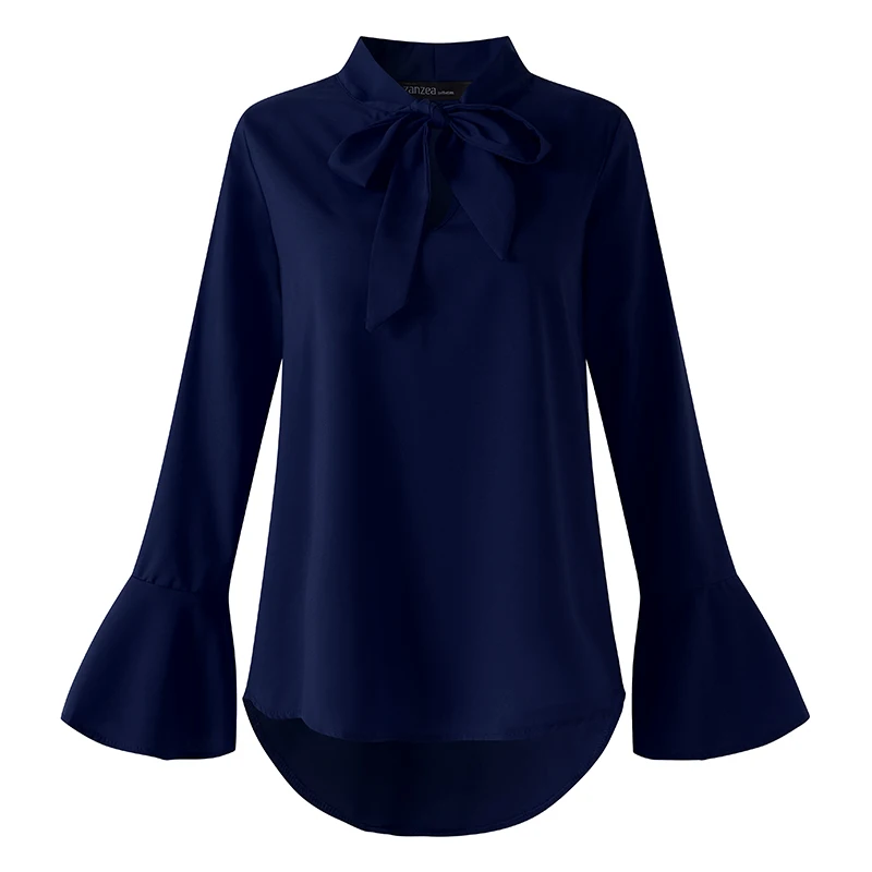 2019 Oversized ZANZEA Women Blouse Long Flare Sleeve Lace Up Bow Tie Loose Shirt Chic Pullover Fashion Baggy Party Blusas S-5XL 2019 Oversized ZANZEA Women Blouse Long Flare Sleeve Lace Up Bow Tie Loose Shirt Chic Pullover Fashion Baggy Party Blusas S-5XL