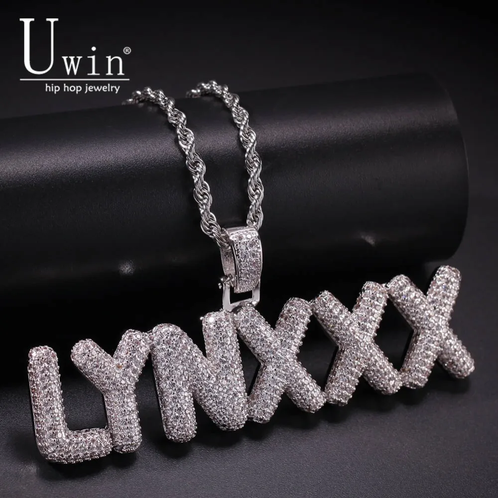 

UIWN Name Necklace Customize Miini Bubble Letter Pendant Free Commission Gift Jewelry Cuban Rope Chain