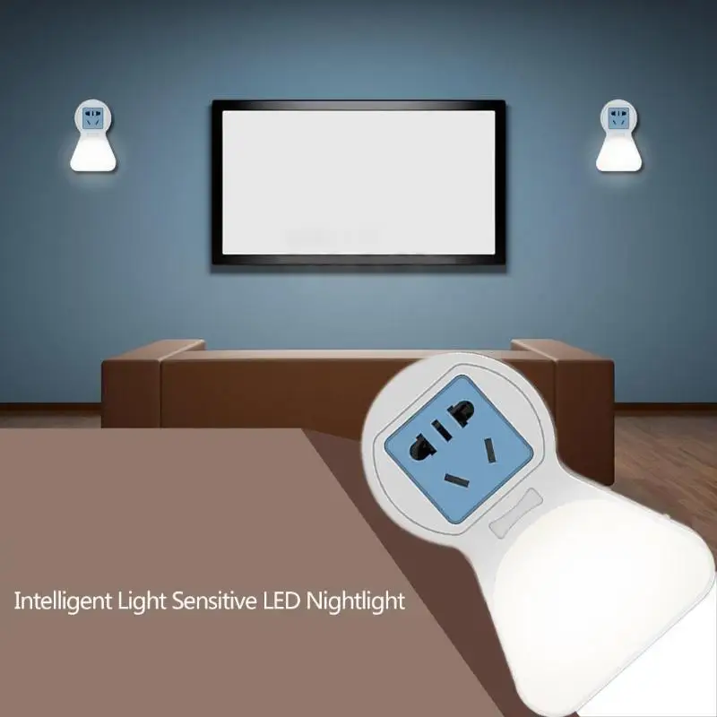 Интеллектуальная светочувствительная светодиодная розетка ночник 5 В USB зарядка