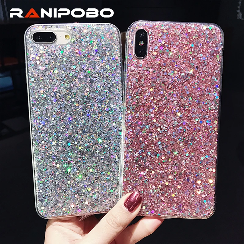 

Shinning Glitter Cases For iphone 6 6S 8 Plus X XR XS Max Soft Love Heart Phone Silicon TPU Capa Fundas for iPhone 7Plus