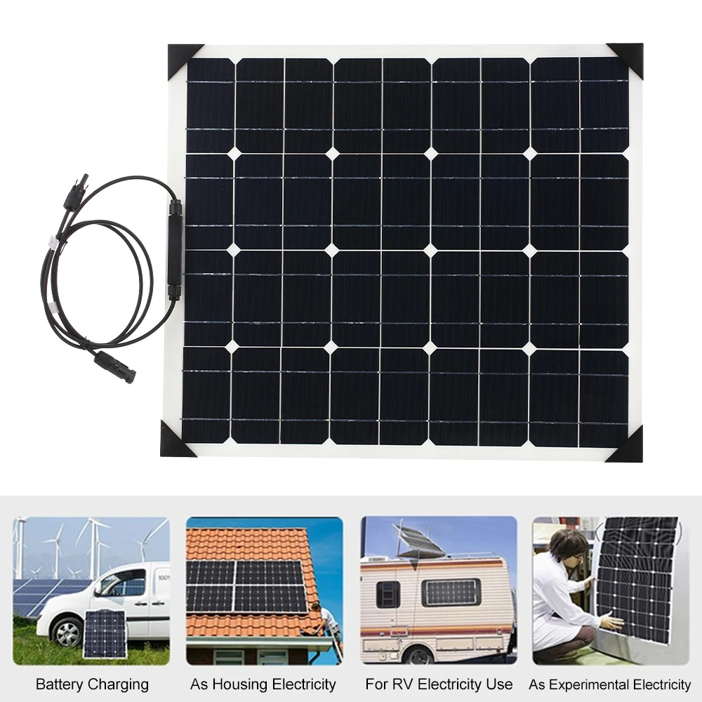 

50W 18V Monocrystalline Solar Panel 25% High Conversion Rate Waterproof IP67 Battery Charger RV Motorhome Boats Auto Accessories