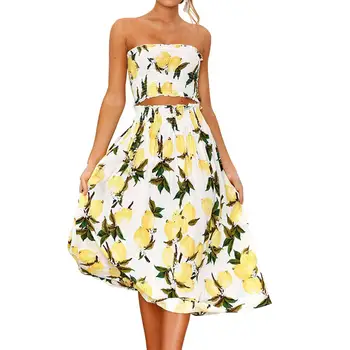 

MISSKY 2pcs/set Women Summer Sets Sexy Boat Neck Sling Tops Fashion Printing Midriff-baring Suit Female Clothes