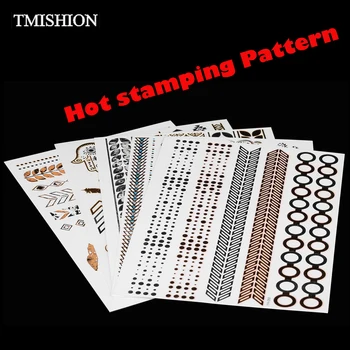 

Wholesale 5pcs Men Women Body Art Disposable Golden Metallic Flash Colorful Pattern Waterproof Neck Arm Temporary Tattoo Sticker