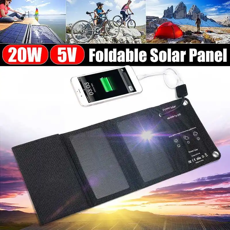 

Kinco Portable 20W 5V Folding Foldable Waterproof USB Port Solar Panel Charger Mobile Power Bank for Phone Battery Outdoor