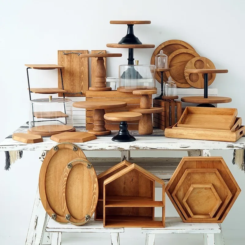 

Brown Wood Cake Stand Forest Style Wedding Cake Tools Fondant Cake Home Decoration Bakeware Kitchen& Bar Dessert Table