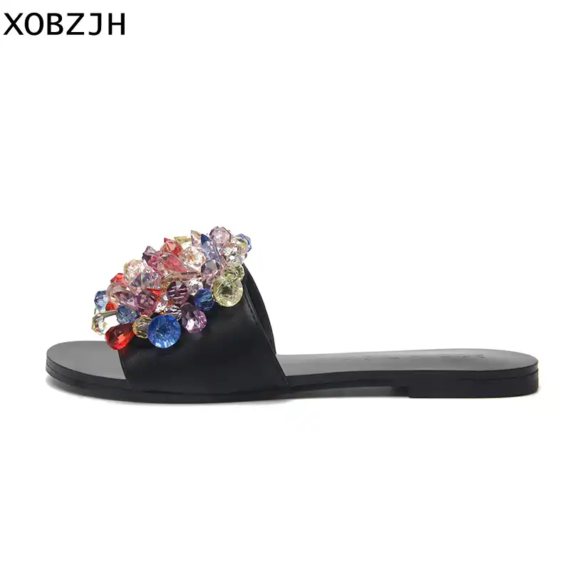 designer black flat sandals