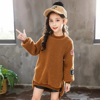 

Winter warm thick cashmere sweater for girls cotton jackets round neck caramel pink jackets for girls coat children clothes