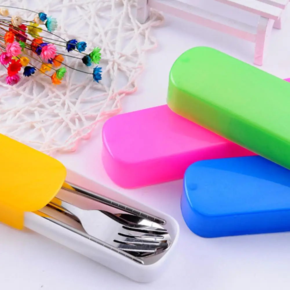 

3pcs/set Stainless Steel Portable Cutlery Set Engraving Spoon Fork Chopsticks Dinnerware Set w/ Box for Travelling Business Trip