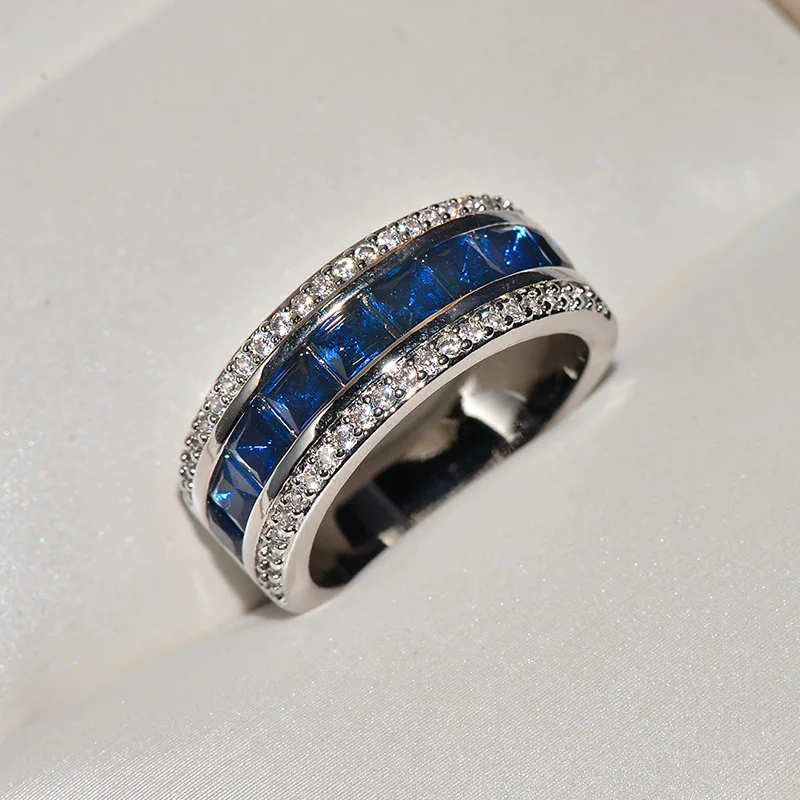 Креативное защищенное цветом инкрустированное Цирконом кольцо с гальваническим покрытием Королевский синий Цирконий кольцо ювелирные изделия для женщин кольца высокого качества